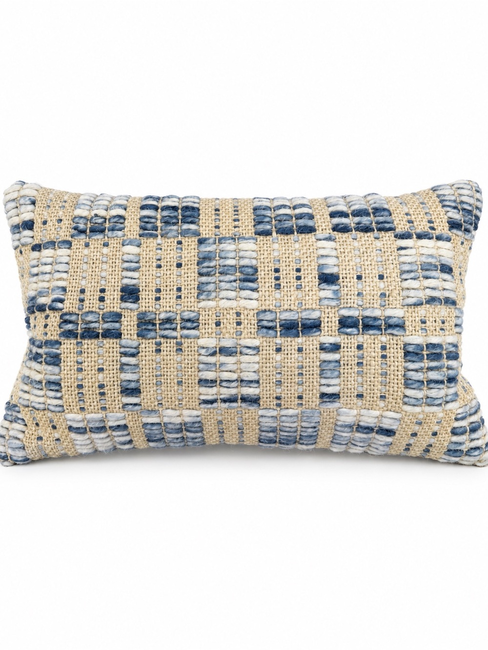 Loloi Wool Jute Blue Ivory Geometric Lumbar Pillow Down Insert 13x21